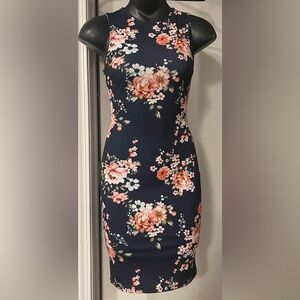 Floral Print Navy Dress, Size Small